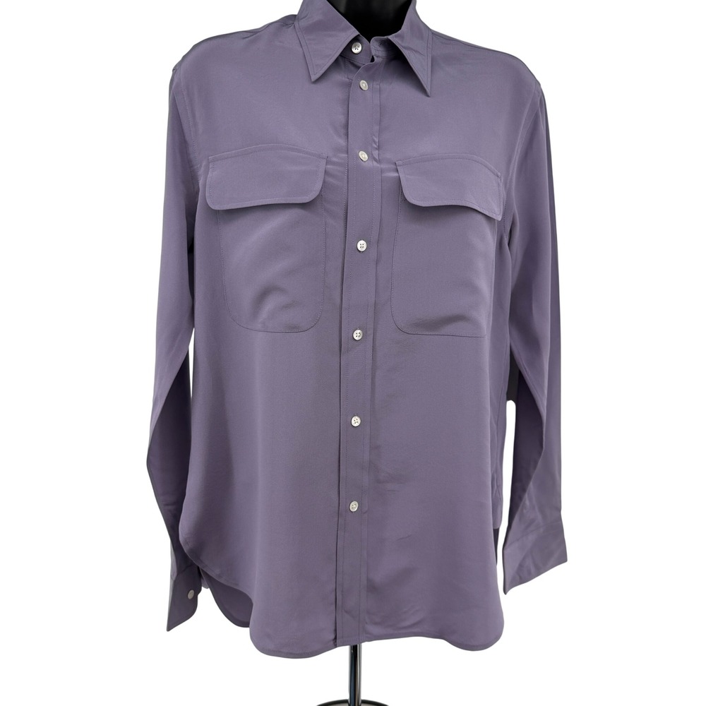 Polo Ralph Lauren Button Down Sz 4 Purple Mulberry Silk Utility Pocket Shirt